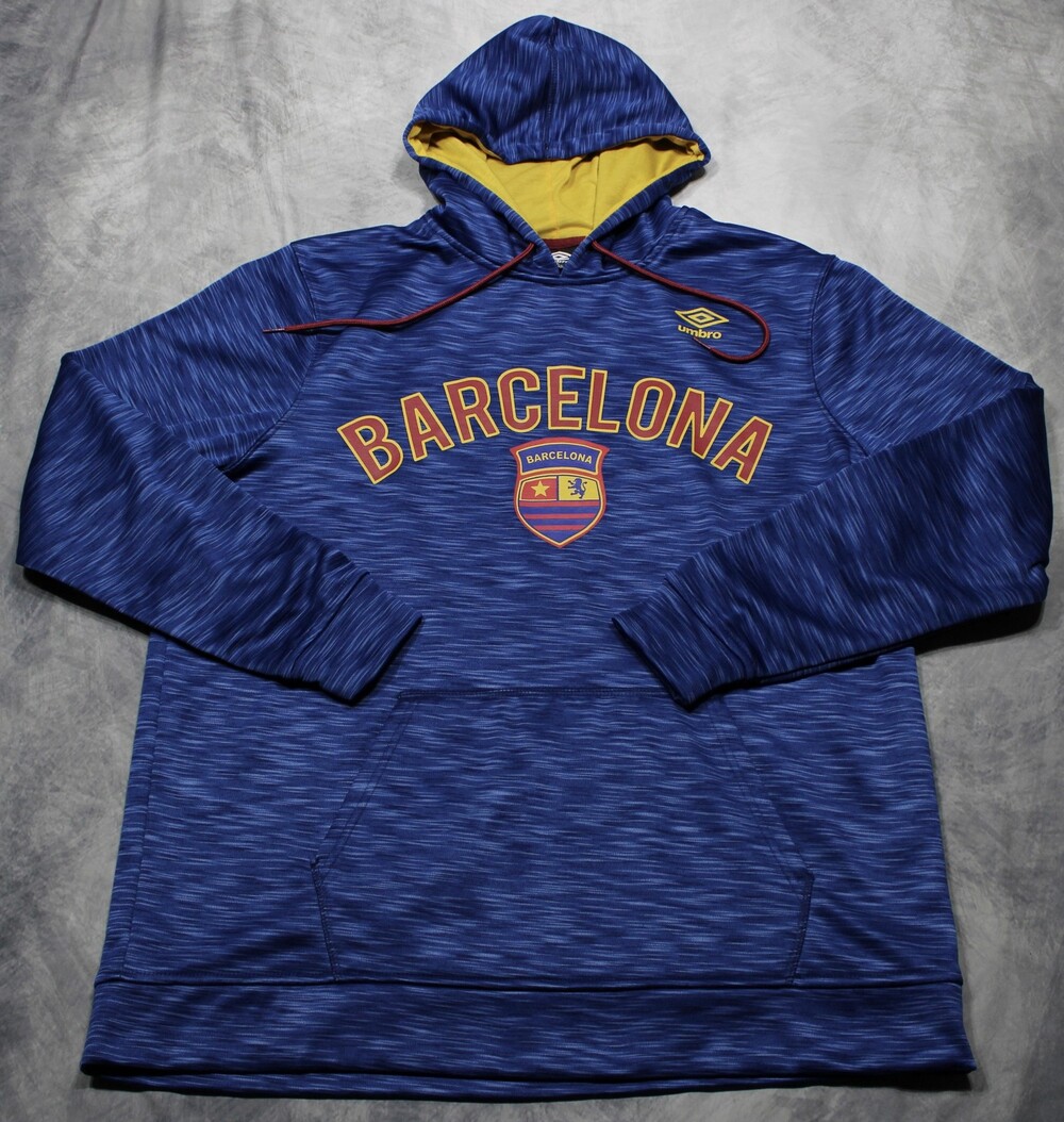 FC Barcelona Hoodie Sweatshirt Mens XL Blue Soccer Umbro Pullover Fleece Logo